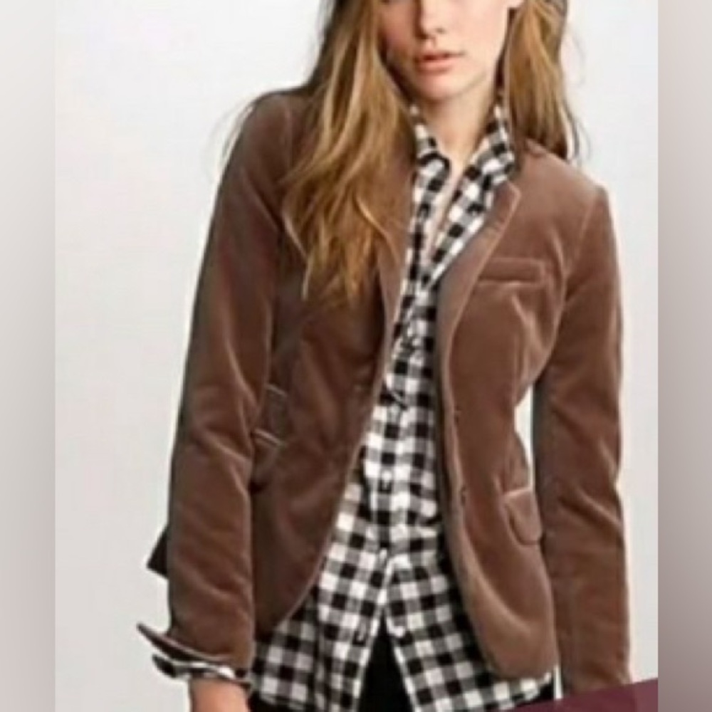 J.Crew Women’s Schoolboy Velvet Cotton Blazer Jacket Light Brown Like New Size 8